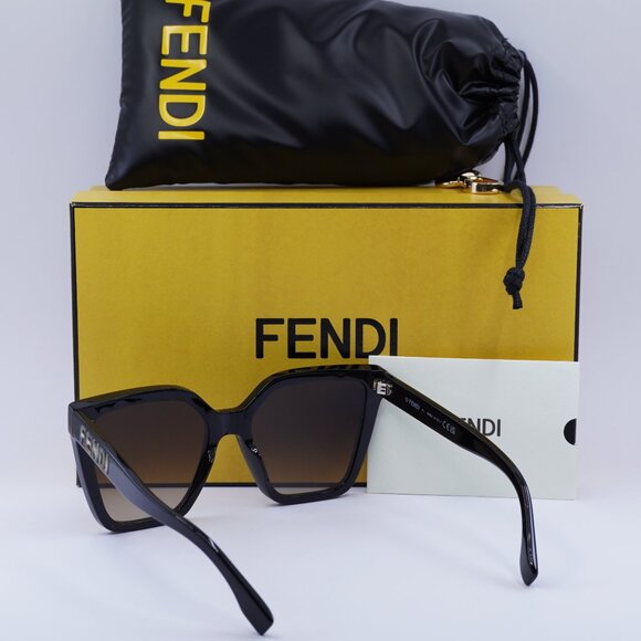 Fendi FE40086I 01F Sunglasses Black Square Frame, Brown Lenses - Picture 10 of 10